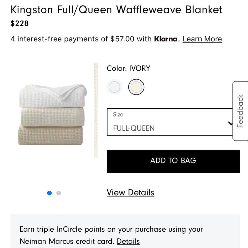 SFERRA Ivory Waffleweave Blanket Luxurious Bedding